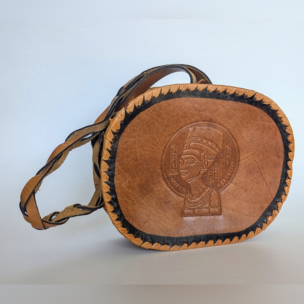Vintage 70s Hand tooled Leather Bag Purse Egyptian